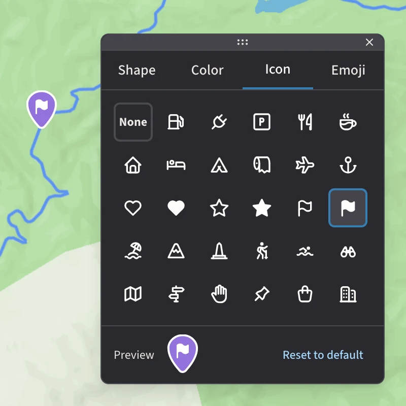 The Plot Along marker panel showing its scrollable icon picker.